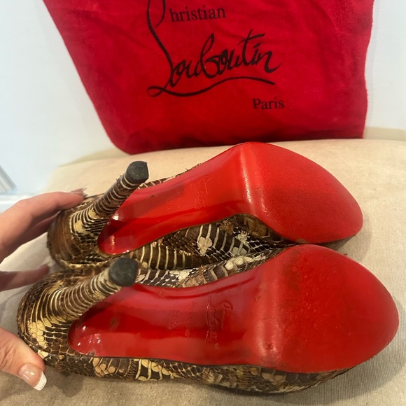 Christian Louboutin Snakeskin Peep-Toe Heels - Picture 9 of 11